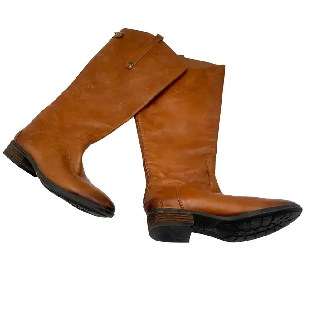Sam Edelman Penny riding boots women’s whiskey Brown Leather Knee-High Boots - 9